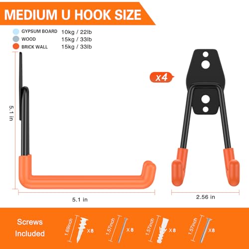 Garage Hooks Heavy Duty 4 Pack