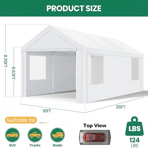 10x20 FT Heavy Duty Carport with Galvanized Frame