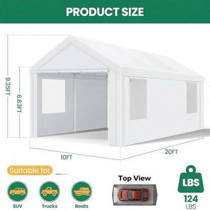 10x20 FT Heavy Duty Carport with Galvanized Frame