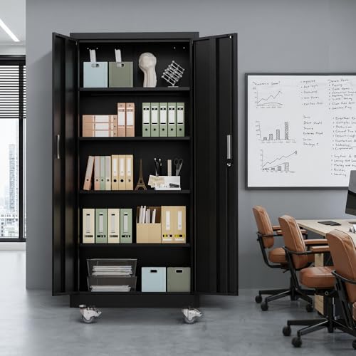 Rolling Metal Storage Cabinet with Adjustable Shelves