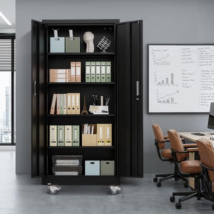 Rolling Metal Storage Cabinet with Adjustable Shelves