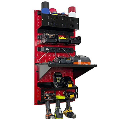 Power Tool Storage Organizer Kit Cordless Drill Holder Charging Station Rack 16” x 32” Metal Pegboard Organization System