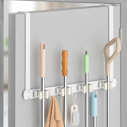 Broom Holder Over The Door with Hooks