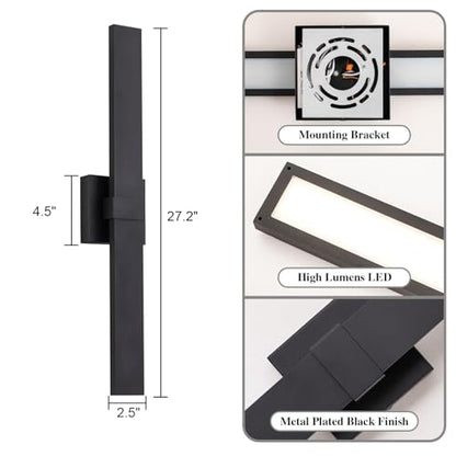 Modern Outdoor Wall Light Fixtures 27.2" Black Outdoor Porch Lights Exterior LED Wall Sconces