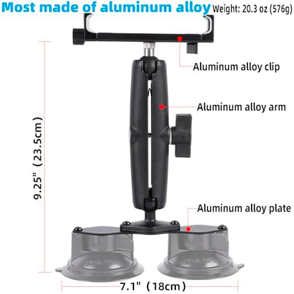 Aluminum Tablet Holder with Dual Suction Cup Base for Car