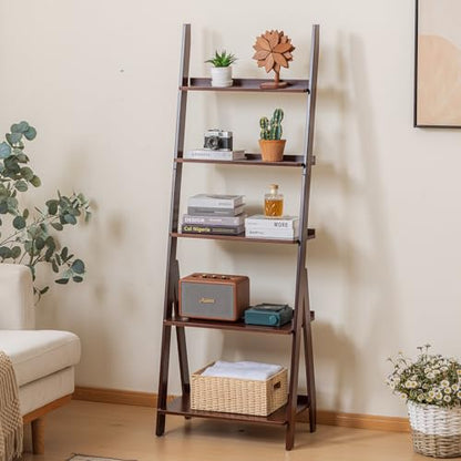 Bamboo Ladder Shelf Bookcase (5 Count)