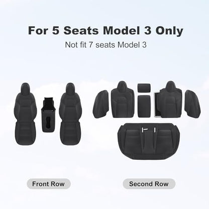 Tesla Model 3 Car Seat Covers Nappa Leather Car Interior Seat Airbag Compatible Cushion Cover Full Set Custom Fit 2023 2022 2021 2020 2019 2018