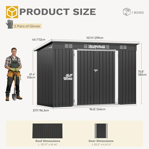 9x4ft Metal Outdoor Storage Shed