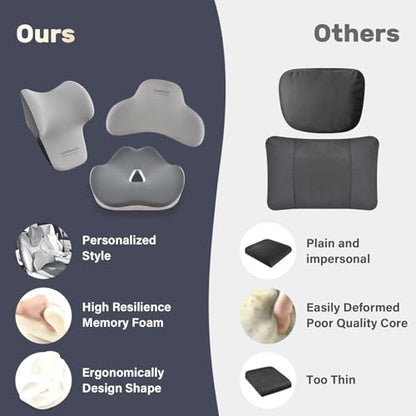 Car Seat Cushion and Lumbar Support with Headrest Pillow Memory Foam Ergonomic Back Support Driving Seat Cushion Neck Head Pillow