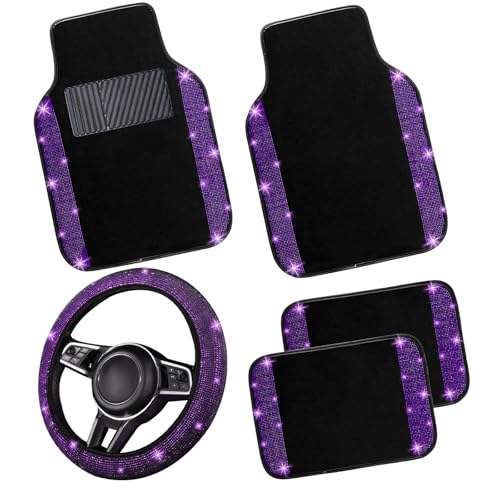 Bling Car Floor Mats Full Set and Steering Wheel Cover