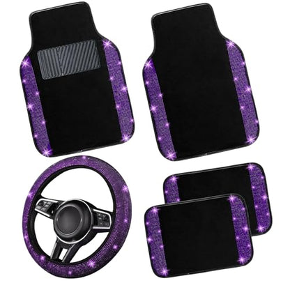 Bling Car Floor Mats Full Set and Steering Wheel Cover