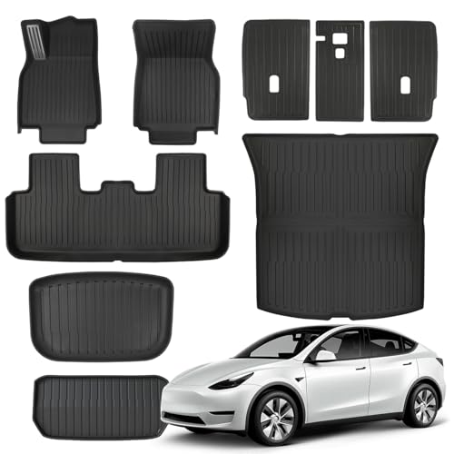 TPE Floor Mats fit for Tesla Model Y 2019 2020 2021 2022 2023 2024 All Weather TPE Cargo Liner Cargo Trunk Accessories and Cargo Trunk Mats Front Rear Cargo Mat Full Set