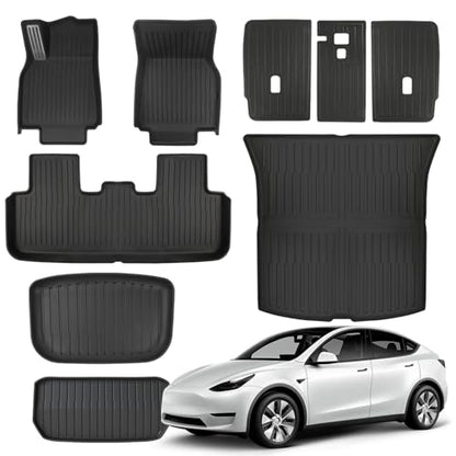 TPE Floor Mats fit for Tesla Model Y 2019 2020 2021 2022 2023 2024 All Weather TPE Cargo Liner Cargo Trunk Accessories and Cargo Trunk Mats Front Rear Cargo Mat Full Set