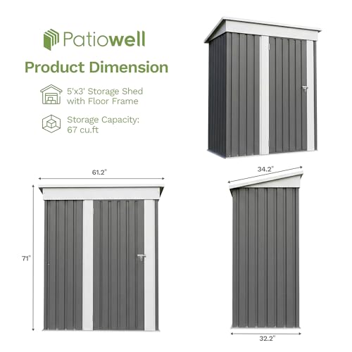 5x3 FT Outdoor Storage Shed with Floor Frame
