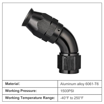 8AN 60 Degree PTFE One Piece Full Flow End Hose Fitting Aluminum Black