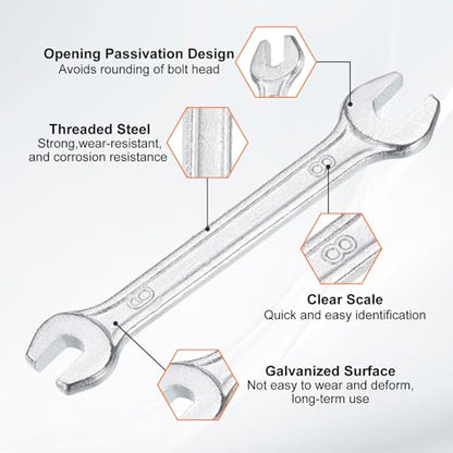 5pcs Double Open End Wrench 6mm x 8mm Metric 15 Degree Offset Angle Small Flat Head Wrench Galvanizing Open Ended Spanner for Automotive Repair Furniture Assembly (5 Count)