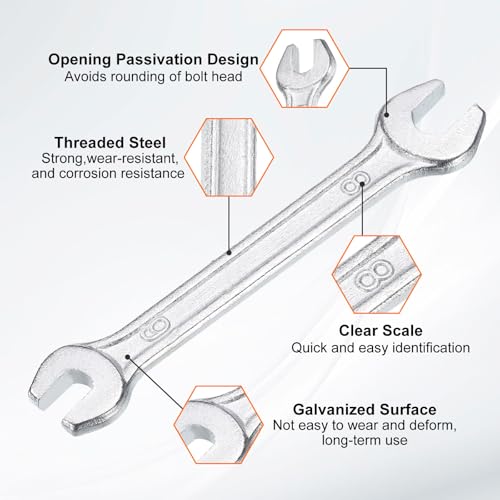 Double Open End Wrench 6mm x 8mm Metric 15 Degree Offset Angle Small Flat Head Wrench Galvanizing Open Ended Spanner for Automotive Repair Furniture Assembly