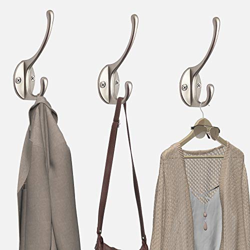 10 Pack Silvery Double Coat Hooks Utility Hooks for Coat (10 Count)