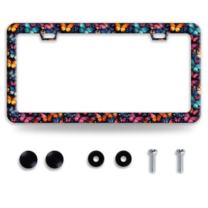 Colorful Butterfly Stainless Steel License Plate Frame for US Cars Decor