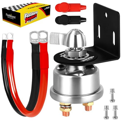 300A 12V 48V Battery Disconnect Switch with 2GA Cable Side Post Mounting Bracket High Current Battery Cut Off Heavy Duty Master Switch for Car Boat RV ATV UTV Vehicles