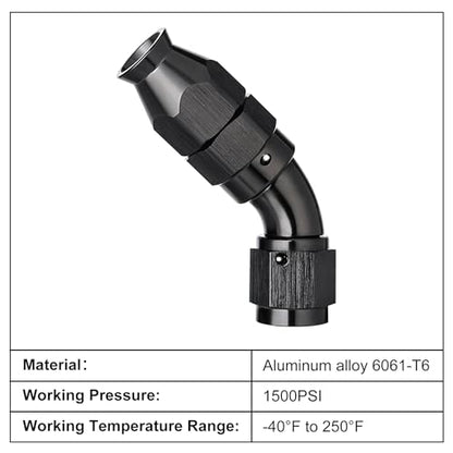 4AN 45 Degree PTFE One Piece Full Flow End Hose Fitting Aluminum Black