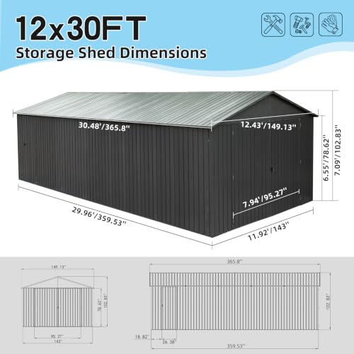 Domi 12x30FT Outdoor Metal Garage Shed