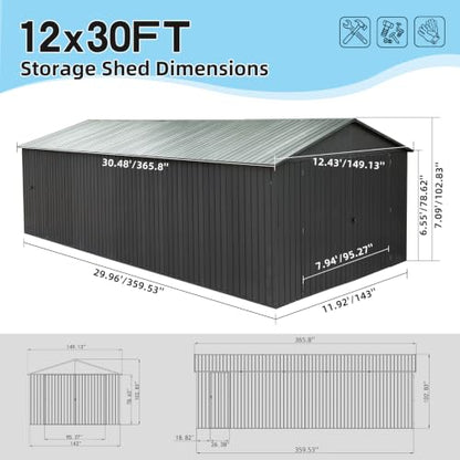 Domi 12x30FT Outdoor Metal Garage Shed