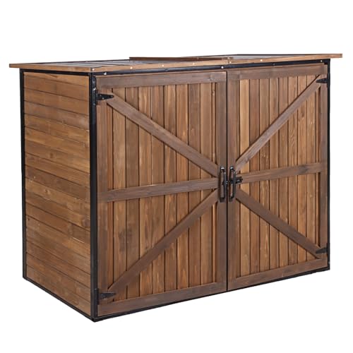 Outdoor Storage Cabinet Trash Can Storage Shed Upgraded with Metal Frame for Garbage Can