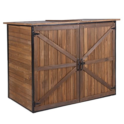 Outdoor Storage Cabinet Trash Can Storage Shed Upgraded with Metal Frame for Garbage Can