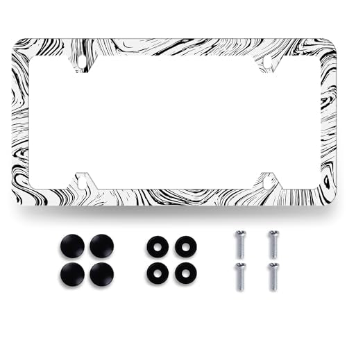 Stainless Steel Abstract Marble Print License Plate Frame 12.3 x 6.3 Inch