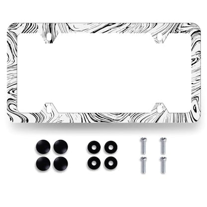 Stainless Steel Abstract Marble Print License Plate Frame 12.3 x 6.3 Inch