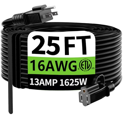 Indoor Outdoor Black Extension Cord 25 ft Waterproof