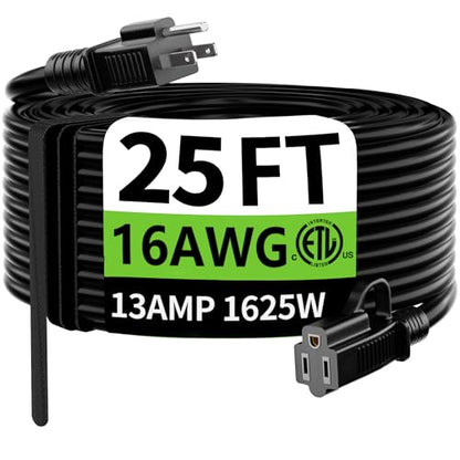 Indoor Outdoor Black Extension Cord 25 ft Waterproof