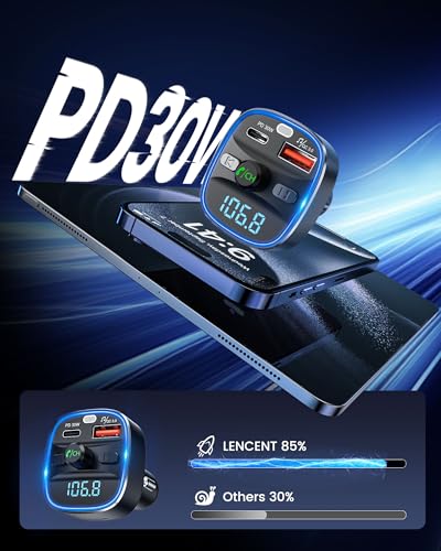 Bluetooth 5.4 FM Transmitter Car Adapter 48W PD Fast Charging
