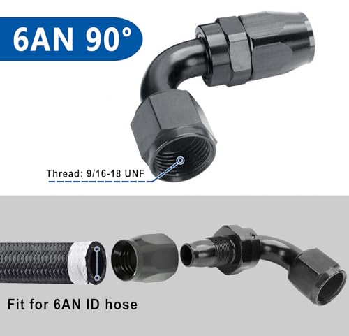 Swivel 6AN Fitting 90 Degree For CPE Braided Hose End Black 2Pcs (2 Count)