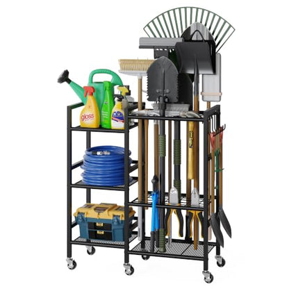 Garden Tool Organizer with 6 Industrial Wheels & Large Hooks