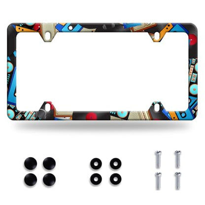 Music Cassettes License Plate Frame Stainless Steel Car Accessory 6x12 Inch