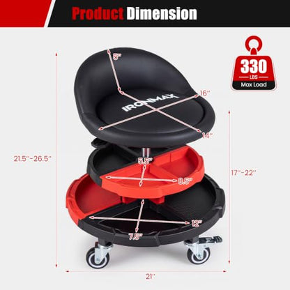 360° Rolling Mechanic Stool with 2 Tool Storage Trays