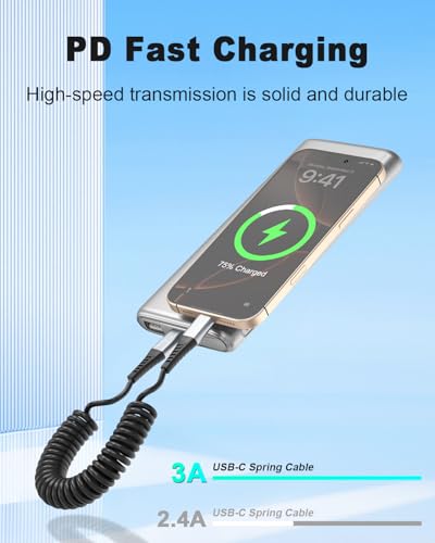 Coiled USB C to C Cable for Car (2 Count)
