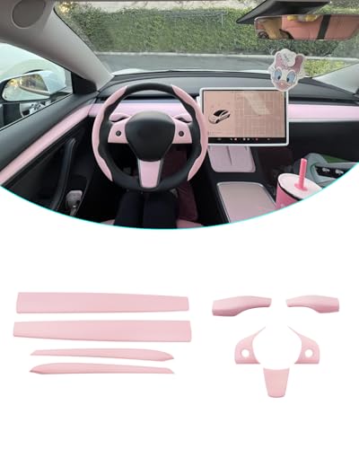 Pink Dashboard Cover and Front Door Cover Compatible with Tesla Model 3（2021