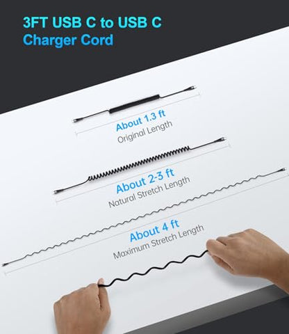 USB C to C Cable 3FT for Car Coiled USB C Cable Fast Charging for iPhone 17 (2 Count)