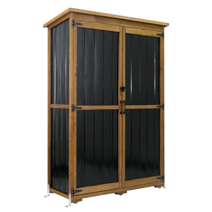 Outdoor Storage Cabinet Wood & Metal with Waterproof Roof