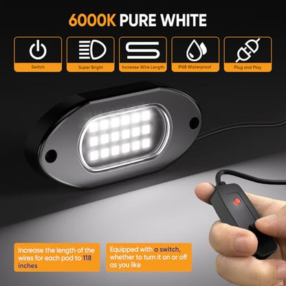 Pure White Rock Lights for Trucks 20 Pods (20 Count)