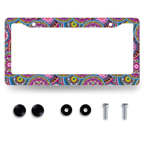 Purple Mandala License Plate Frame Stainless Steel Boho License Holder