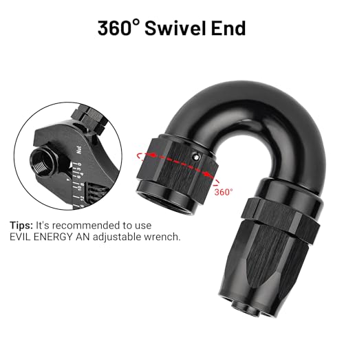 8AN 180 Degree One Piece Full Flow Hose End Fitting Swivel for CPE Braided Hose