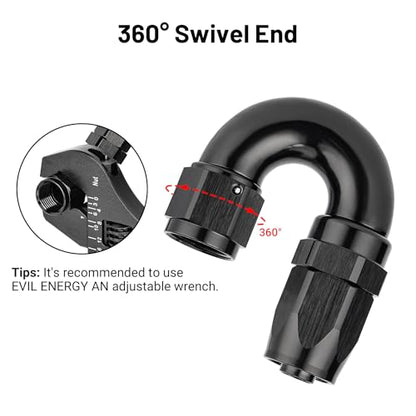 8AN 180 Degree One Piece Full Flow Hose End Fitting Swivel for CPE Braided Hose
