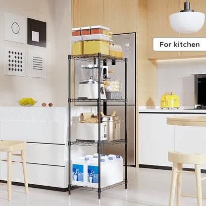 4 Tiers Shelf Metal Storage Shelves Wire Rack Closet Organizers for Garage Kitchen Bathroom Laundry Black 11.8" D x 17.7" W x 41.9" H