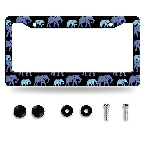 Blue Elephant License Plate Frame Stainless Steel Car Accessory 6.3x12.3In
