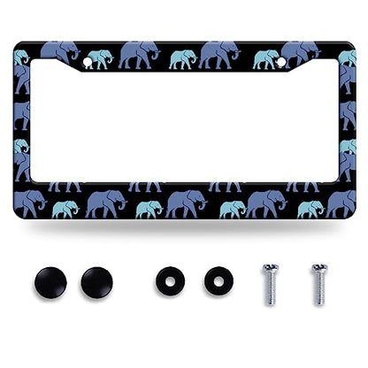 Blue Elephant License Plate Frame Stainless Steel Car Accessory 6.3x12.3In
