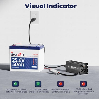 24V 20A Mini LiFePO4 Lithium Battery Charger with LED Indicators